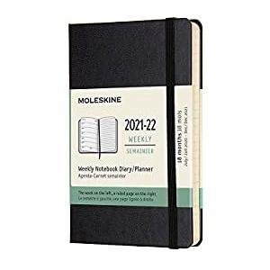 Moleskine 18-Month Weekly Planner/Diary, Pocket Planner 2021/2022, Weekly Notebook with Hard Cover and Elastic Closure, Size Pocket 9 x 14 cm, Colour Black, 208 Pages Moleskine 18-Month Weekly Planner/Diary, Pocket Planner 2021/2022, Weekly Notebook with Hard Cover and Elastic Closure, Size Pocket 9 x 14 cm, Colour Black, 208 Pages