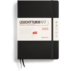 LEUCHTTURM1917 370793 Weekly Planner 2025, Medium A5 Hardcover 12 Month Calendar, Lined Black, English LEUCHTTURM1917 370793 Weekly Planner 2025, Medium A5 Hardcover 12 Month Calendar, Lined Black, English