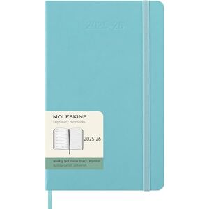 Moleskine Weekly Planner 2025-2026, 18-Month Weekly Planner With Note Space, Hard Cover and Elastic Closure, Large 13 x 21 cm, Colour Aquamarine Moleskine Weekly Planner 2025-2026, 18-Month Weekly Planner With Note Space, Hard Cover and Elastic Closure, Large 13 x 21 cm, Colour Aquamarine