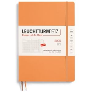LEUCHTTURM1917 370709 Monthly Planner & Notebook 2025, Composition B5 Softcover 16 Months, Lined Apricot, English LEUCHTTURM1917 370709 Monthly Planner & Notebook 2025, Composition B5 Softcover 16 Months, Lined Apricot, English