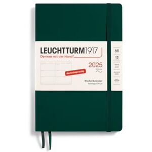 LEUCHTTURM1917 370568 Weekly Planner 2025, Medium A5 Softcover, 12-Month Planner, 80 g, Lined Forest Green LEUCHTTURM1917 370568 Weekly Planner 2025, Medium A5 Softcover, 12-Month Planner, 80 g, Lined Forest Green