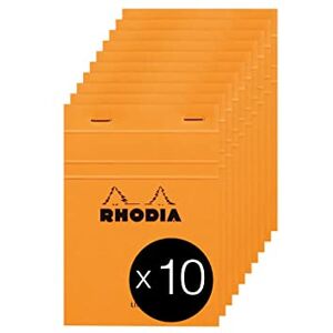Rhodia 13600C Stapled Notepad N°13 Orange A6 Lined 80 Detachable Sheets White Clairefontaine Paper 80 g/m² Coated Card Cover Pack of 10 pads Rhodia 13600C Stapled Notepad N°13 Orange A6 Lined 80 Detachable Sheets White Clairefontaine Paper 80 g/m² Coated Card Cover Pack of 10 pads