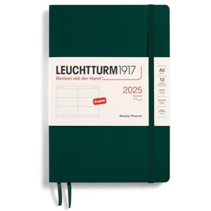 LEUCHTTURM1917 370789 Weekly Planner 2025, Medium A5 Softcover, 12 Month Planner, Lined Forest Green, English LEUCHTTURM1917 370789 Weekly Planner 2025, Medium A5 Softcover, 12 Month Planner, Lined Forest Green, English