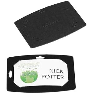 Durable Name Badge 54x90mm, Made of Recycled Paper and is 100 Percent Recyclable, with Euro Punching, Pack of 20 Name Tags, Black Badge with White Labels Included Durable Name Badge 54x90mm, Made of Recycled Paper and is 100 Percent Recyclable, with Euro Punching, Pack of 20 Name Tags, Black Badge with White Labels Included