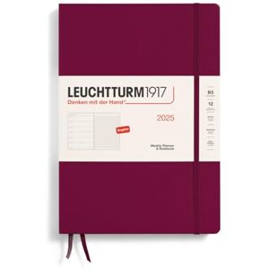LEUCHTTURM1917 370640 Weekly Calendar & Notebook 2025, Composition B5 Hardcover 12-Month Planner, Lined Port Red, English LEUCHTTURM1917 370640 Weekly Calendar & Notebook 2025, Composition B5 Hardcover 12-Month Planner, Lined Port Red, English