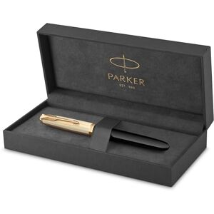 PARKER 51 Fountain Pen Deluxe Black Barrel with Gold Trim Fine 18k Gold Nib with Black Ink Cartridge Gift Box PARKER 51 Fountain Pen Deluxe Black Barrel with Gold Trim Fine 18k Gold Nib with Black Ink Cartridge Gift Box