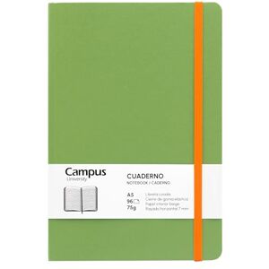 Campus A5 Notebook, Bullet Journal with Horizontal Ruled 7 mm, Hardcover Stitched Notebook with 96 75 g Sheets, Elastic Closure, Pocket and Bookmark. (A5, Horizontal Ruled, Green) Campus A5 Notebook, Bullet Journal with Horizontal Ruled 7 mm, Hardcover Stitched Notebook with 96 75 g Sheets, Elastic Closure, Pocket and Bookmark. (A5, Horizontal Ruled, Green)