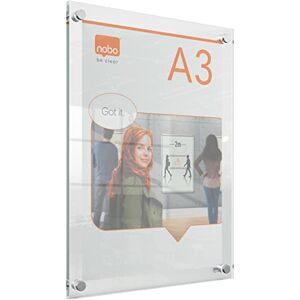 Nobo A3 Acrylic Wall Mounted Poster Frame, Frameless, Through Corner Fixing, Portrait/Landscape, Premium Plus, Clear, 1915590 Nobo A3 Acrylic Wall Mounted Poster Frame, Frameless, Through Corner Fixing, Portrait/Landscape, Premium Plus, Clear, 1915590