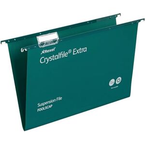 Rexel Foolscap Heavy Duty Suspension Files with Tabs and Inserts for Filing Cabinets, 15 mm base, Polypropylene, Green, Crystalfile Extra, Pack of 25, 70628 Rexel Foolscap Heavy Duty Suspension Files with Tabs and Inserts for Filing Cabinets, 15 mm base, Polypropylene, Green, Crystalfile Extra, Pack of 25, 70628