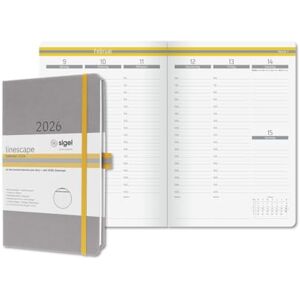 Sigel L2604 Weekly Planner 2026 A5, Vertical Week to View, Hard Cover, Light Grey, Yellow, German-language Calendar, 176 Pages, FSC Certified, Calendar Book Diary Linescape Sigel L2604 Weekly Planner 2026 A5, Vertical Week to View, Hard Cover, Light Grey, Yellow, German-language Calendar, 176 Pages, FSC Certified, Calendar Book Diary Linescape