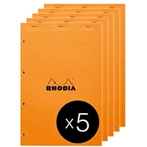 Rhodia 20200C Stapled Notepad N°20 Orange A4+ Small Squares 80 Detachable Sheets 4 Hole Punched White Clairefontaine Paper 80 g/m² Pack of 5 pads Rhodia 20200C Stapled Notepad N°20 Orange A4+ Small Squares 80 Detachable Sheets 4 Hole Punched White Clairefontaine Paper 80 g/m² Pack of 5 pads