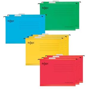 Rexel Classic A4 Reinforced Suspension Files for Filing Cabinets, 15 mm V base, 100 Percent Recycled Card, Assorted Colours, Pack of 10, 2115585 Rexel Classic A4 Reinforced Suspension Files for Filing Cabinets, 15 mm V base, 100 Percent Recycled Card, Assorted Colours, Pack of 10, 2115585