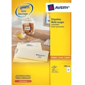 Avery Multi-Purpose Labels for Laser/Inkjet Printers and Photocopiers 105 x 37 mm Box of 1,600 White Avery Multi-Purpose Labels for Laser/Inkjet Printers and Photocopiers 105 x 37 mm Box of 1,600 White