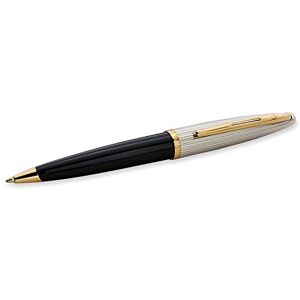 Waterman Carène Deluxe Ballpoint Pen Gloss Black & Silver Plated with 23k Gold Clip Medium Point with Blue Ink Cartridge Gift Box Waterman Carène Deluxe Ballpoint Pen Gloss Black & Silver Plated with 23k Gold Clip Medium Point with Blue Ink Cartridge Gift Box