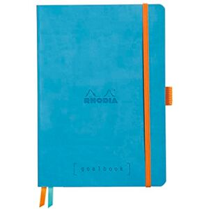 Rhodia 117767C Soft Notebook Bullet Journal Goalbook Turquoise A5 Small Squares 240 pages 90g Ivory Clairefontaine Paper 2 Ribbons, Elastic Closure Faux Leather Cover Rhodia 117767C Soft Notebook Bullet Journal Goalbook Turquoise A5 Small Squares 240 pages 90g Ivory Clairefontaine Paper 2 Ribbons, Elastic Closure Faux Leather Cover