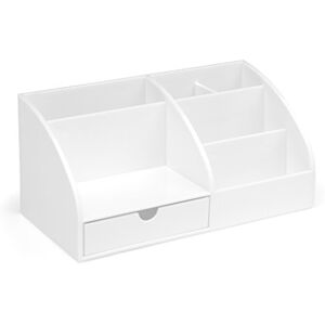 Osco Plastic Desk Tidy Pen Pot, 7 Section Organiser with Pull-Out Drawer for Stationery, Cosmetics & Home Office Supplies, H12×W25×D13 cm, White Osco Plastic Desk Tidy Pen Pot, 7 Section Organiser with Pull-Out Drawer for Stationery, Cosmetics & Home Office Supplies, H12×W25×D13 cm, White