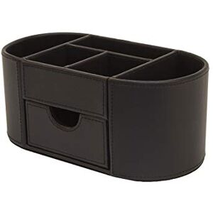Osco Faux Leather Desk Organiser with Drawer, Office Desk Tidy, Pen Holder, Makeup Container, Pencil Storage, Stationery Caddy with 6 Compartments, H10 x W23 x D12 cm, Single, Black Osco Faux Leather Desk Organiser with Drawer, Office Desk Tidy, Pen Holder, Makeup Container, Pencil Storage, Stationery Caddy with 6 Compartments, H10 x W23 x D12 cm, Single, Black
