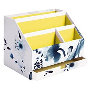 Clairefontaine 115938C Cardboard letter tray with drawer 24x16x18cm Floral painted with blue ink Satin finish paper Home Office Inkebana Collection Clairefontaine 115938C Cardboard letter tray with drawer 24x16x18cm Floral painted with blue ink Satin finish paper Home Office Inkebana Collection