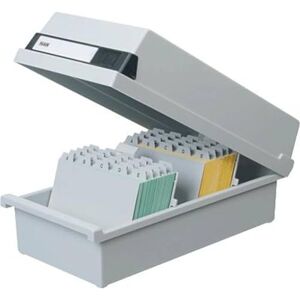 HAN 956-11, Card filing box A6 landscape. Innovative, attractive design holds 1,300 cards, readjustable lid supplied with large inscription label, light-grey HAN 956-11, Card filing box A6 landscape. Innovative, attractive design holds 1,300 cards, readjustable lid supplied with large inscription label, light-grey
