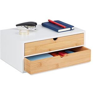 Relaxdays Desk Organiser, 2 Drawers, for Office Supplies, H x W x D: 14 x 33 x 21 cm, Bamboo & MDF, White/Natural Relaxdays Desk Organiser, 2 Drawers, for Office Supplies, H x W x D: 14 x 33 x 21 cm, Bamboo & MDF, White/Natural