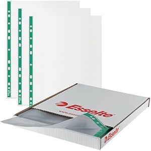 Esselte A4 Punched Pockets, 500 x Poly Pockets, 43 Micron Thickness, Embossed A4 Pockets With Punched Reinforced Green Spine, Ideal For Lever Arch Files & Ring Binders (Pack of 500), 628617 Esselte A4 Punched Pockets, 500 x Poly Pockets, 43 Micron Thickness, Embossed A4 Pockets With Punched Reinforced Green Spine, Ideal For Lever Arch Files & Ring Binders (Pack of 500), 628617