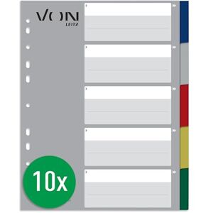 Leitz VON Pack of 10 5-Part Index A4 Blank Dividers for Folders, PP, by , Extra Wide, 11-Hole Universal Index for File Folders and Ring Binders, Multicoloured, 12230000 Leitz VON Pack of 10 5-Part Index A4 Blank Dividers for Folders, PP, by , Extra Wide, 11-Hole Universal Index for File Folders and Ring Binders, Multicoloured, 12230000