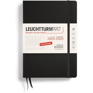 LEUCHTTURM1917 370632 Academic Weekly Planner 2025, Medium A5 Hardcover 18 Month Calendar, 80 g, Ruled Black LEUCHTTURM1917 370632 Academic Weekly Planner 2025, Medium A5 Hardcover 18 Month Calendar, 80 g, Ruled Black