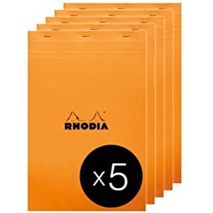 Rhodia 19200C Stapled Notepad N°19 Orange A4+ Small Squares 80 Detachable Sheets 80G Clairefontaine Paper Coated Card Cover Pack of 5 pads Rhodia 19200C Stapled Notepad N°19 Orange A4+ Small Squares 80 Detachable Sheets 80G Clairefontaine Paper Coated Card Cover Pack of 5 pads