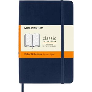 Moleskine Classic Ruled Paper Notebook, Soft Cover and Elastic Closure Journal, Color Sapphire Blue, Size Pocket 9 x 14 A6, 192 Pages Moleskine Classic Ruled Paper Notebook, Soft Cover and Elastic Closure Journal, Color Sapphire Blue, Size Pocket 9 x 14 A6, 192 Pages