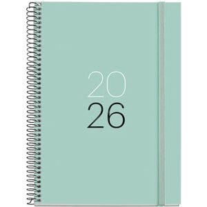 Miquelrius 2026 Day to Page Diary, Similar A5+ (155 x 213 mm), Laminated Cardboard Cover, Spiral and Elastic Closure, Daily Planning, Paper 80 g/m², Spanish-EN-PT, Aqua Miquelrius 2026 Day to Page Diary, Similar A5+ (155 x 213 mm), Laminated Cardboard Cover, Spiral and Elastic Closure, Daily Planning, Paper 80 g/m², Spanish-EN-PT, Aqua