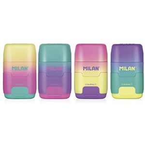 MILAN Compact Sunset Plastic Pencil Sharpener 2 Uses with Eraser Assorted Colours MILAN Compact Sunset Plastic Pencil Sharpener 2 Uses with Eraser Assorted Colours