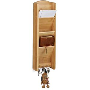 Relaxdays Bamboo Key Board with Shelf, 3 Compartments, 3 Key Hooks, Wall Organizer, Size: 7.5 x 15 x 49.5 cm, Wood, Natural Brown Relaxdays Bamboo Key Board with Shelf, 3 Compartments, 3 Key Hooks, Wall Organizer, Size: 7.5 x 15 x 49.5 cm, Wood, Natural Brown