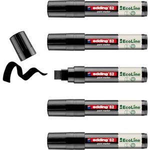 edding 52 EcoLine paint marker – black – pack of 5 – chisel nib 4-15 mm – water-based ink, highly opaque & waterproof – pen for glass, stone, wood, plastic and paper edding 52 EcoLine paint marker – black – pack of 5 – chisel nib 4-15 mm – water-based ink, highly opaque & waterproof – pen for glass, stone, wood, plastic and paper
