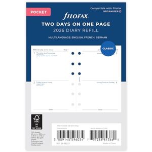 Filofax Pocket English/French/German two days per page 2026 diary 26-68223 Filofax Pocket English/French/German two days per page 2026 diary 26-68223