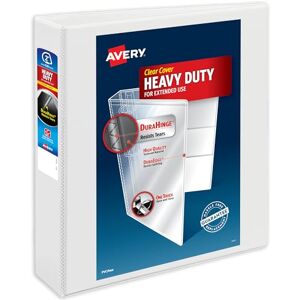 Avery Heavy Duty View 3 Ring Binder, 2" One Touch Slant Ring, Holds 8.5" x 11" Paper, 1 White Binder (79792) Avery Heavy Duty View 3 Ring Binder, 2" One Touch Slant Ring, Holds 8.5" x 11" Paper, 1 White Binder (79792)