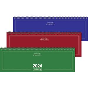 BRUNNEN Weekly calendar model 775 2024, Desk Planner Date Book, 2 pages = 1 week, sheet size 42 x 13.7 cm, blue, red, green BRUNNEN Weekly calendar model 775 2024, Desk Planner Date Book, 2 pages = 1 week, sheet size 42 x 13.7 cm, blue, red, green