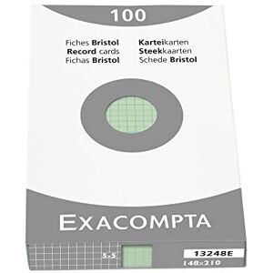 Exacompta Ref 13248E Bristol Squared Records Cards (Pack of 100) A5 in Size, 205gsm Card, Compatible with Printers Suitable for Exam Revision & Notes Green Exacompta Ref 13248E Bristol Squared Records Cards (Pack of 100) A5 in Size, 205gsm Card, Compatible with Printers Suitable for Exam Revision & Notes Green
