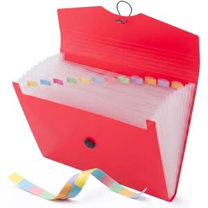 D.RECT A4 Document File Folder – 12-Pocket Organizer with Colour Labels – Red PP Storage Folder with Elastic Closure – Durable Expanding File for School, Office & Home D.RECT A4 Document File Folder – 12-Pocket Organizer with Colour Labels – Red PP Storage Folder with Elastic Closure – Durable Expanding File for School, Office & Home