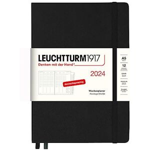 LEUCHTTURM1917 367838 Weekly Planner Medium (A5) 2024, with Extra Book for Addresses and Anniversaries, Black, German, 12 Months LEUCHTTURM1917 367838 Weekly Planner Medium (A5) 2024, with Extra Book for Addresses and Anniversaries, Black, German, 12 Months