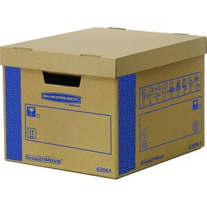 BANKERS BOX 5 Large Strong Moving Boxes. FastFold Cardboard Moving Packing Storage Boxes, 47L SmoothMove Prime Heavy Duty Double Wall Boxes with Handles, 43cm x 38cm x 28.7cm, (Pack of 5), Brown/Blue BANKERS BOX 5 Large Strong Moving Boxes. FastFold Cardboard Moving Packing Storage Boxes, 47L SmoothMove Prime Heavy Duty Double Wall Boxes with Handles, 43cm x 38cm x 28.7cm, (Pack of 5), Brown/Blue
