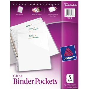 Avery Binder Pockets, Clear, 8.5" x 11", Acid-Free, Durable, 5 Pockets, 3 Packs (75296) Avery Binder Pockets, Clear, 8.5" x 11", Acid-Free, Durable, 5 Pockets, 3 Packs (75296)