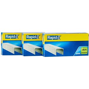 Leitz Rapid 26/6mm Standard Staples, For Stapling up to 20 Sheets, Use with Desktop and Electric Staplers, Copper Plated, 3 Boxes of 5000, 24862400 Leitz Rapid 26/6mm Standard Staples, For Stapling up to 20 Sheets, Use with Desktop and Electric Staplers, Copper Plated, 3 Boxes of 5000, 24862400