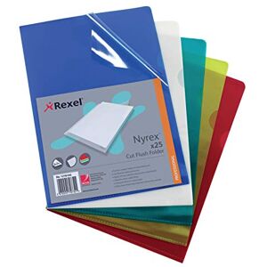 Rexel Nyrex Premium A4 Document Folder, Assorted Colours, Embossed, 100mic, Cut Flush, L-Folder, Pack of 25, 12161AS Rexel Nyrex Premium A4 Document Folder, Assorted Colours, Embossed, 100mic, Cut Flush, L-Folder, Pack of 25, 12161AS