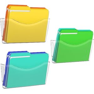 Kuntine.B 3 Pack Clear Single Pocket File Holder Hanging Wall Organizer, Wall Mount Mails Magazines Organizer for Office and Home Kuntine.B 3 Pack Clear Single Pocket File Holder Hanging Wall Organizer, Wall Mount Mails Magazines Organizer for Office and Home