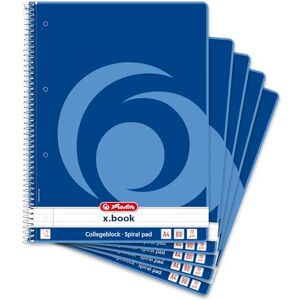 herlitz A4 Notepad, 80 Sheets, Squared, with Left Margin, 70 GSM, Pack of 5, 10834117 Lined herlitz A4 Notepad, 80 Sheets, Squared, with Left Margin, 70 GSM, Pack of 5, 10834117 Lined
