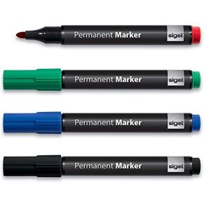 Sigel MU182 Permanent Markers, round 1-3 mm nib, Black/Red/Blue/Green, 4 Pieces Sigel MU182 Permanent Markers, round 1-3 mm nib, Black/Red/Blue/Green, 4 Pieces