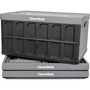 CleverMade 46L Collapsible Storage Bins with Lids Folding Plastic Stackable Utility Crates, Solid Wall 3 Pack, Stone CleverMade 46L Collapsible Storage Bins with Lids Folding Plastic Stackable Utility Crates, Solid Wall 3 Pack, Stone