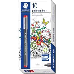 STAEDTLER 308 03-2 Pigment Liner Fineliner Pen for Writing & Technical Drawing Red, 0.3mm (Box of 10) STAEDTLER 308 03-2 Pigment Liner Fineliner Pen for Writing & Technical Drawing Red, 0.3mm (Box of 10)