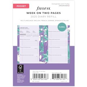 Filofax Pocket Illustrated Floral Week on 2 Pages Diary and Fill 2025 Filofax Pocket Illustrated Floral Week on 2 Pages Diary and Fill 2025