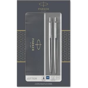PARKER Jotter Duo Gift Set with Ballpoint Pen & Mechanical Pencil (0.5mm) , Stainless Steel with Chrome Trim , Handwriting Pens & Stationery Supplies , Blue Ink Refill PARKER Jotter Duo Gift Set with Ballpoint Pen & Mechanical Pencil (0.5mm) , Stainless Steel with Chrome Trim , Handwriting Pens & Stationery Supplies , Blue Ink Refill